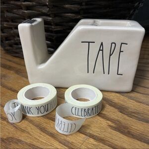 Rae Dunn Tape Dispenser Ivory Ceramic Artisan Collection With Tape Rolls
